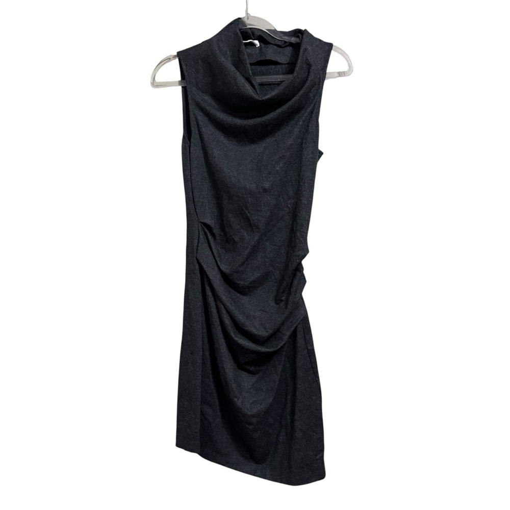 Helmut Lang SZ SM Sonar Cowl Neck Wool Stretch Draped Sleeveless Mini Dress - Picture 2 of 5
